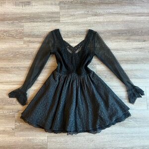 Vintage Free People Black Lace Long Sleeve Mini Dress
